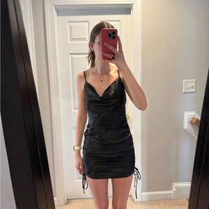 Black Satin Cowl Neck Mini Dress